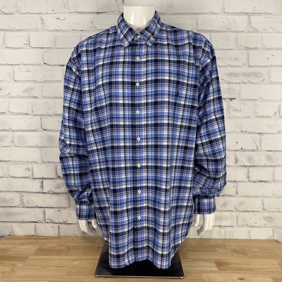 Ralph Lauren‎ Shirt Men's 2XB Big Long Sleeve Button Down Blue Plaid Pony - Picture 2 of 14